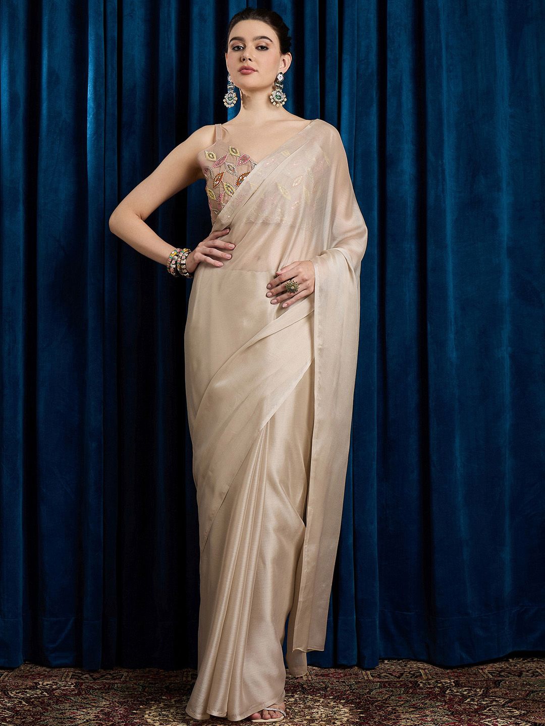 

Mitera Poly Chiffon Saree, Beige