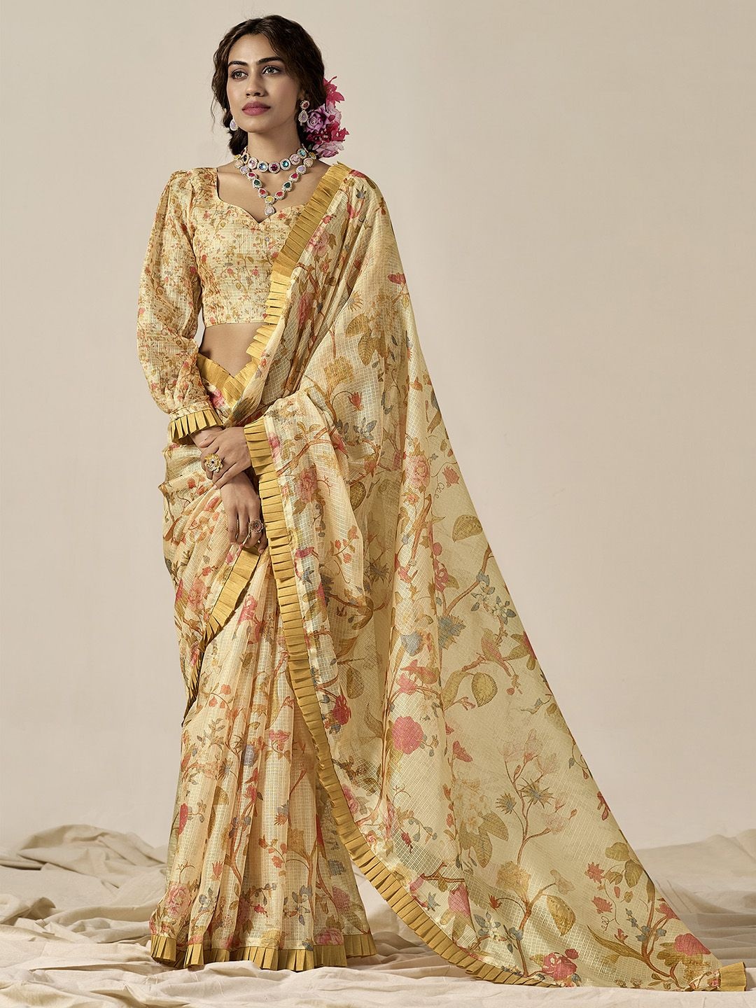 

Mitera Floral Saree, Yellow