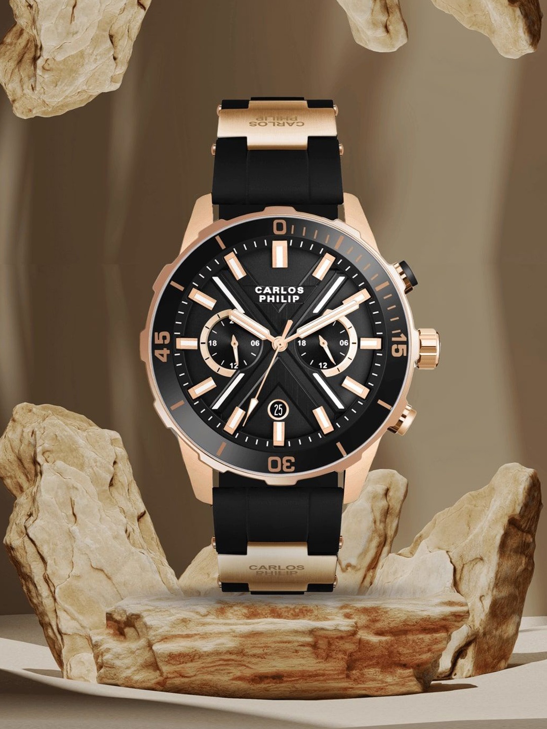 

CARLOS PHILIP Men Brass Dial & Straps Analogue Watch S02679-4, Black