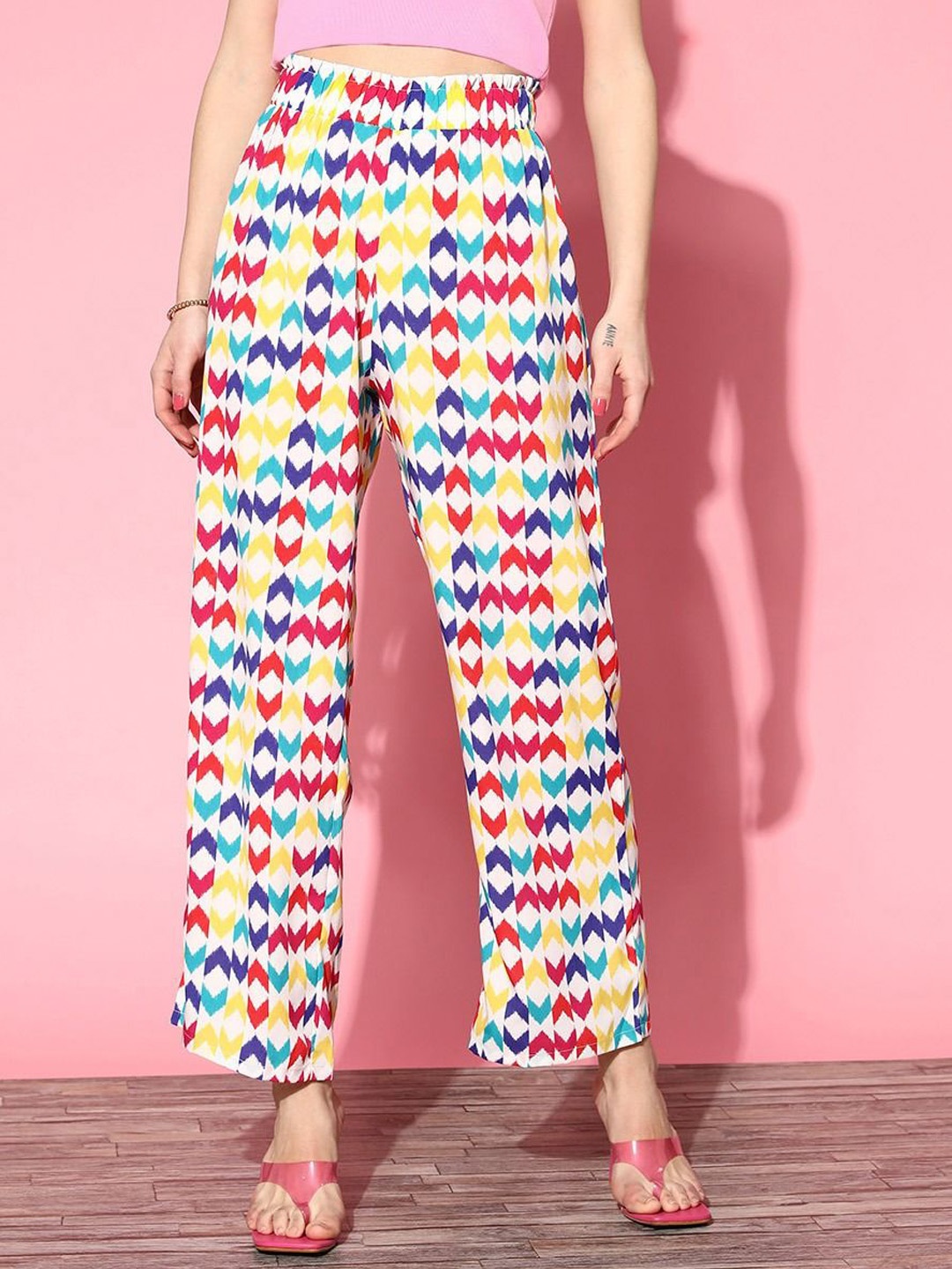 

Berrylush Women Printed High-Rise Trousers, White