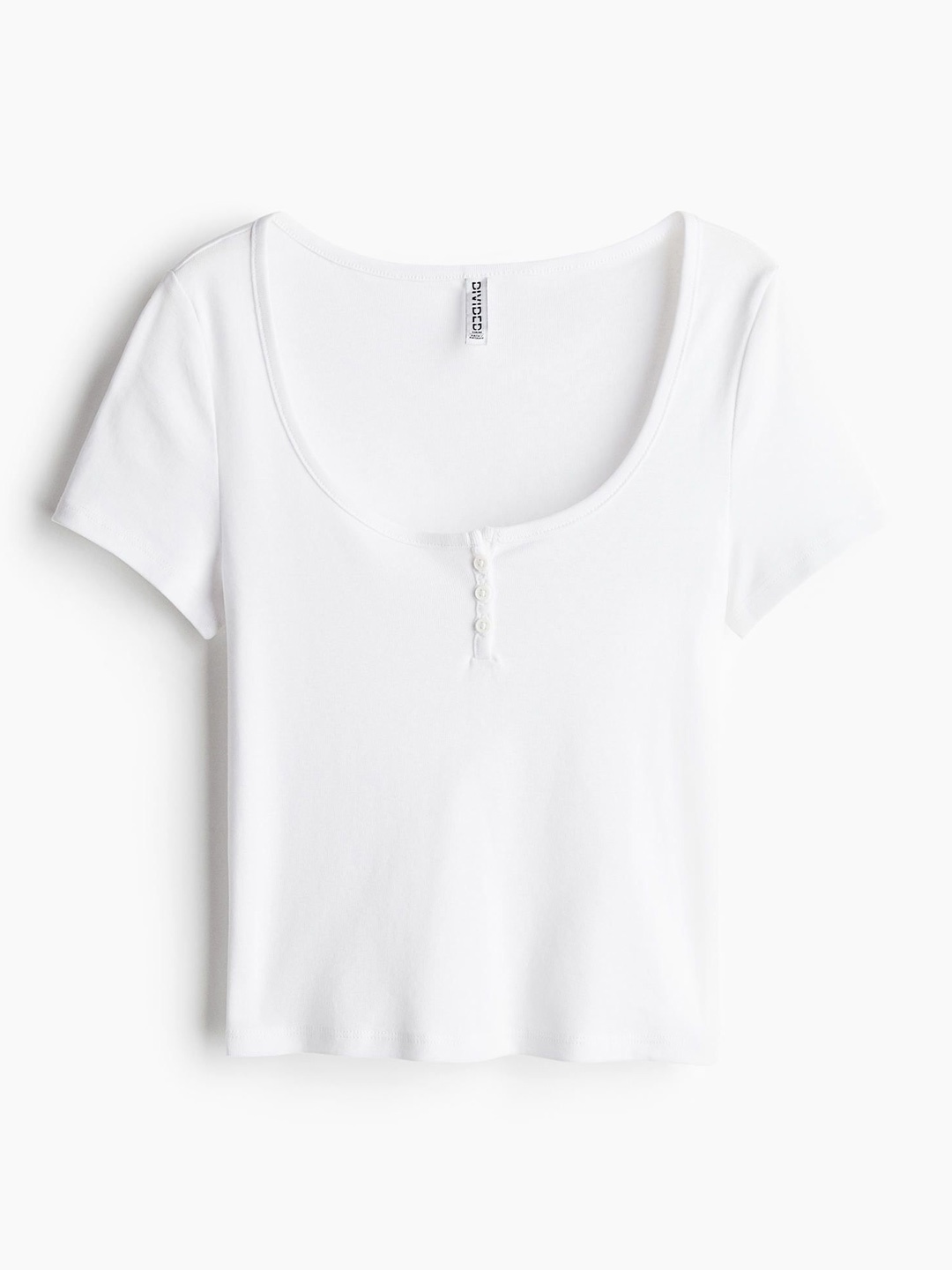 

H&M Button-Top Scoop-Neck T-shirt, White