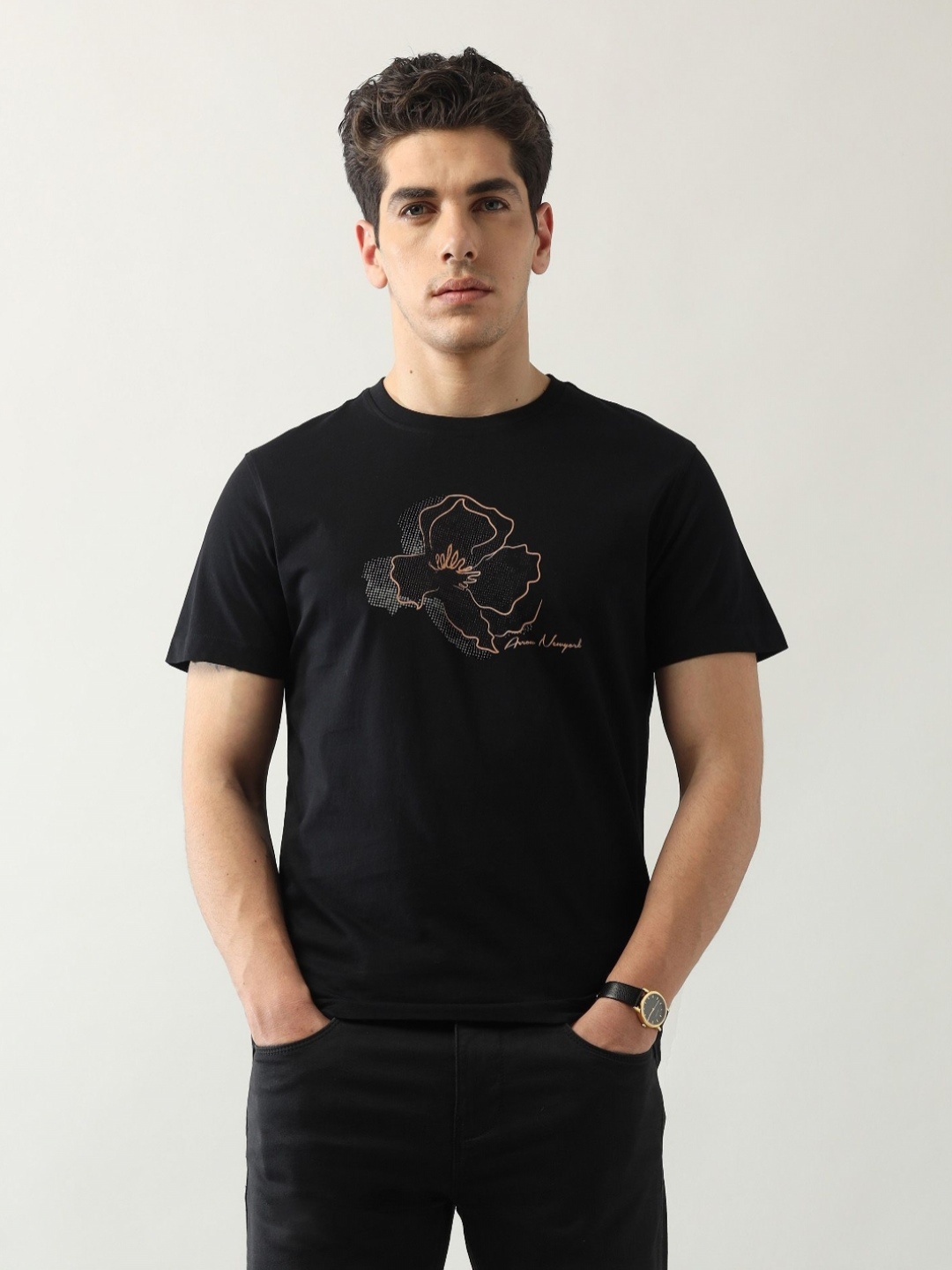 

Arrow New York Men Floral Printed Pockets T-shirt, Black