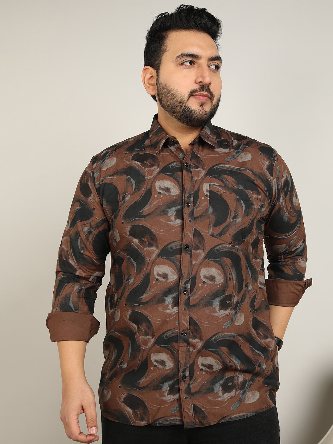 

METRONAUT PLUS Men Classic Opaque Printed Casual Shirt, Brown