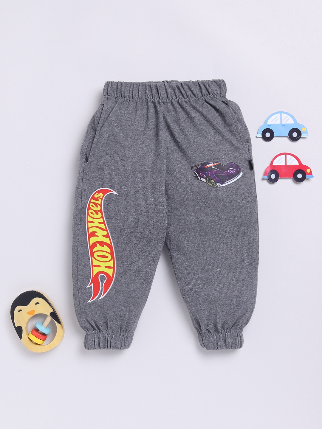 

YK X Minute Mirth Boys Hot Wheels Printed Cotton Joggers, Grey