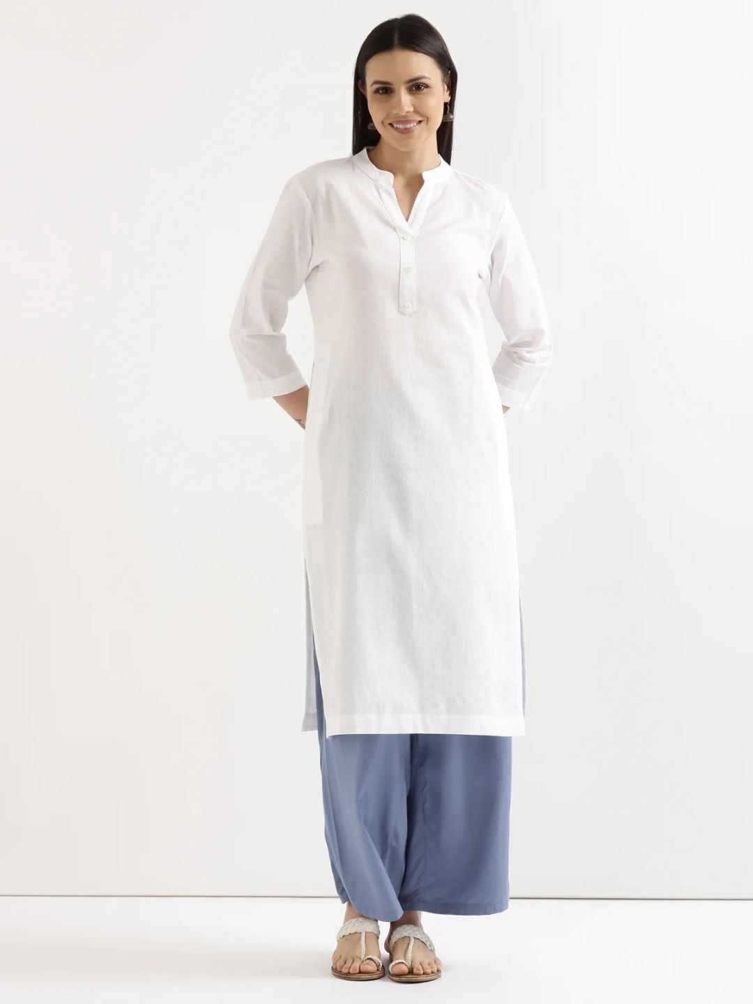 

Moda Rapido Pure Cotton Mandarin Collar Kurta, White