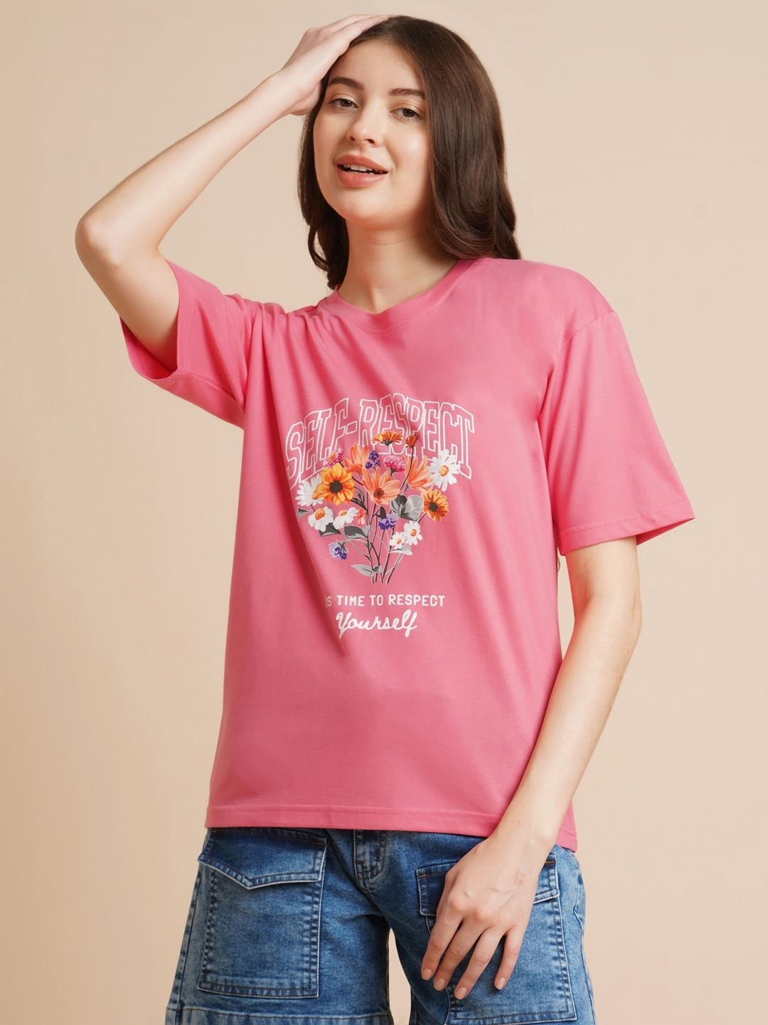 

DressBerry Women Floral Printed T-shirt, Pink