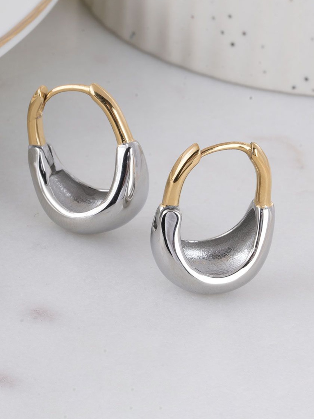 

PALMONAS Silver & Gold-Plated Stainless Steel Anti-Tarnish Contemporary Hoop Earrings, Multi