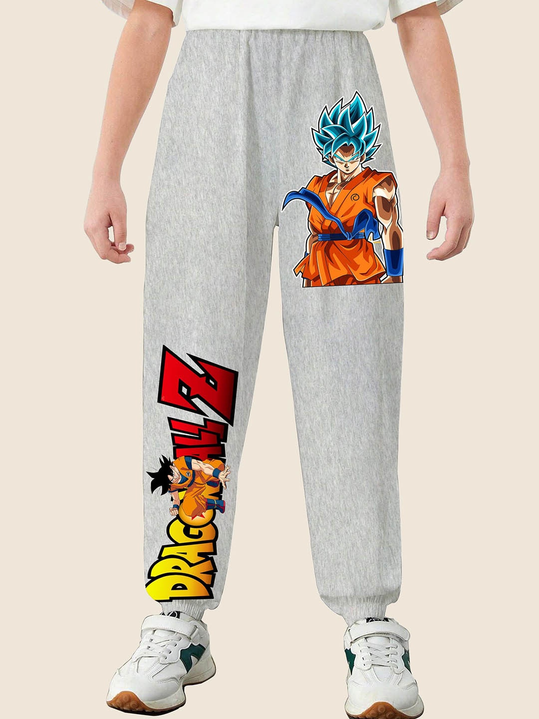 

MODARUE Boys Anime Printed Cotton Mid Rise Joggers, Grey