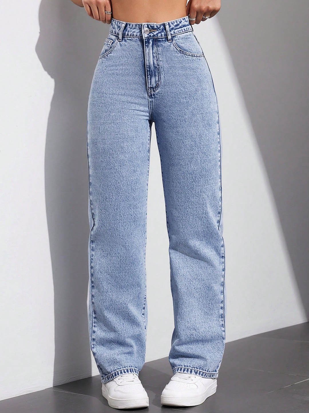 

DressBerry Women Comfort Straight Fit High-Rise Light Fade Acid Wash Stretchable Jeans, Blue