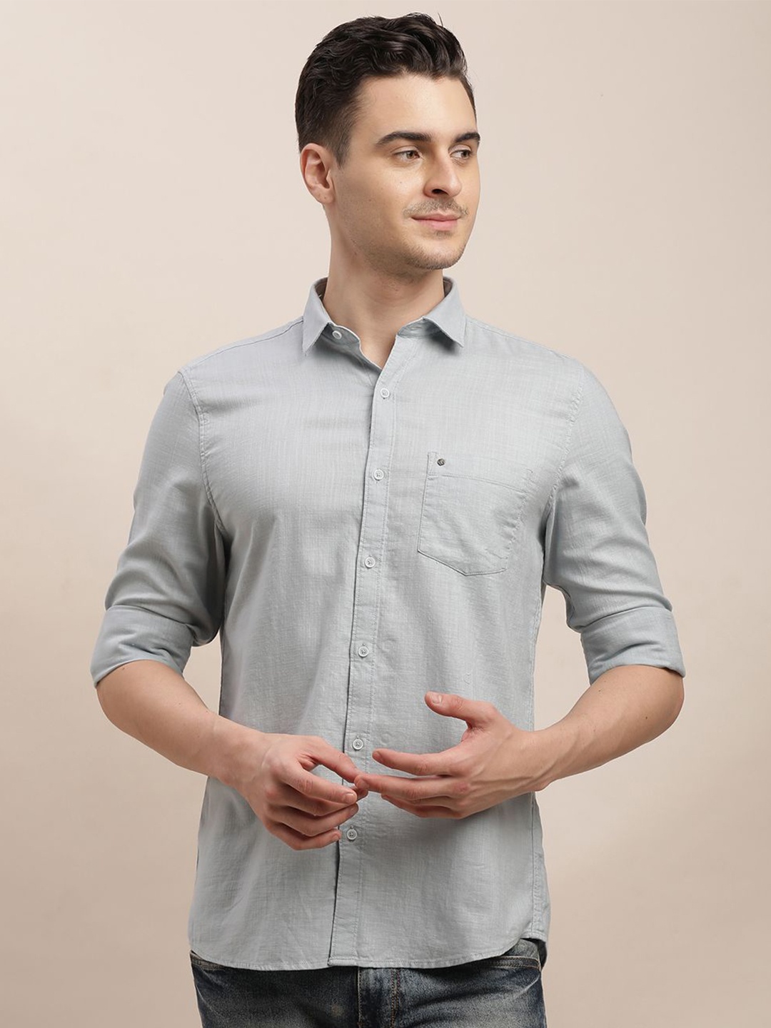 

Turtle Men Relaxed Slim Fit Opaque Casual Shirt, Grey