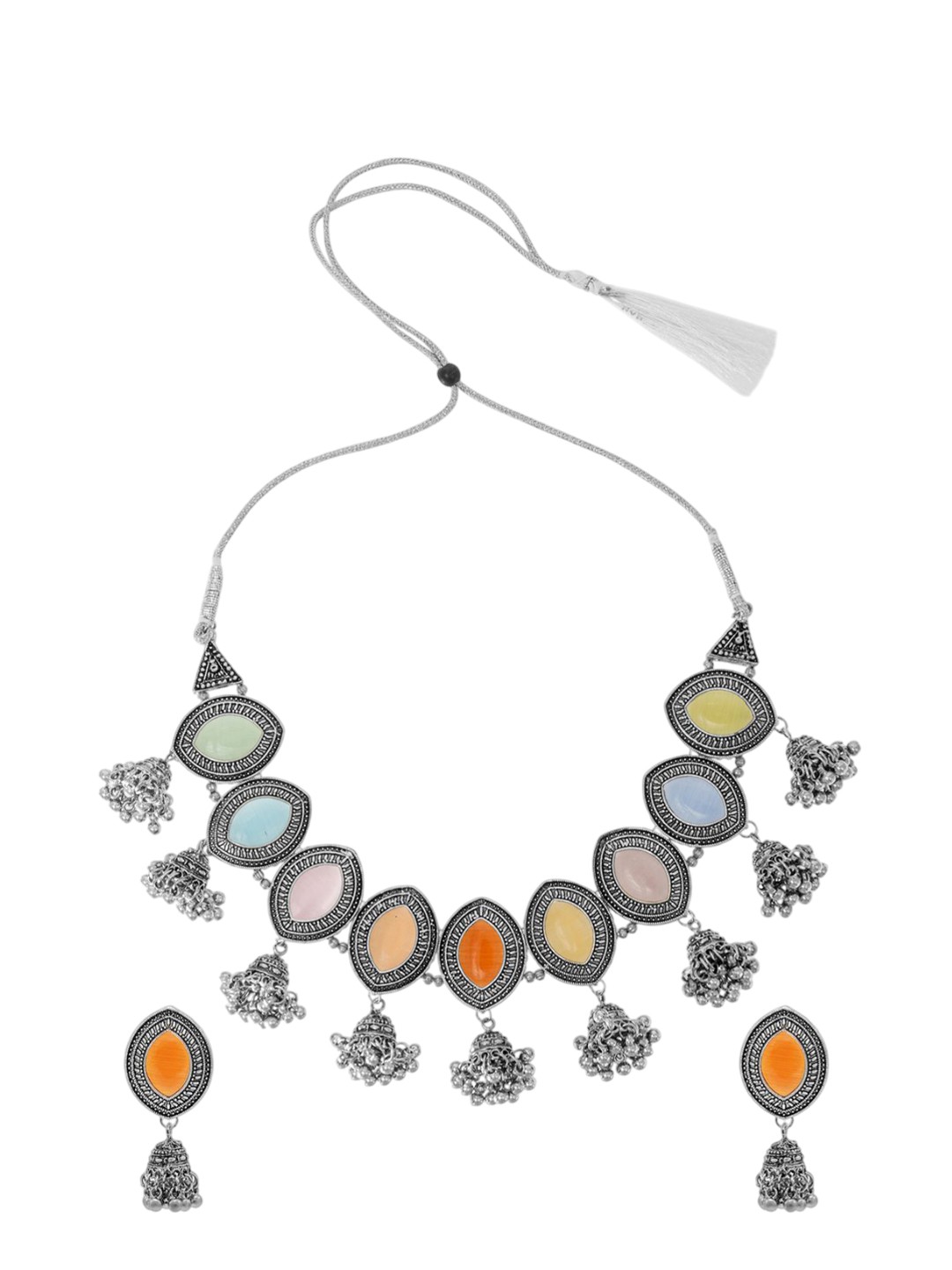 

Shining Jewel - By Shivansh Silver Plated Artificial Stones Studded & Beaded Jewellery Set
