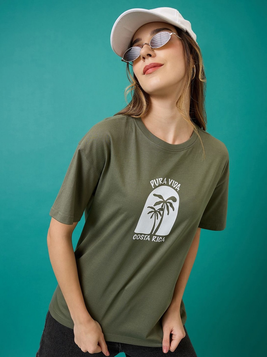 

Mast & Harbour Women Printed Applique T-shirt, Olive
