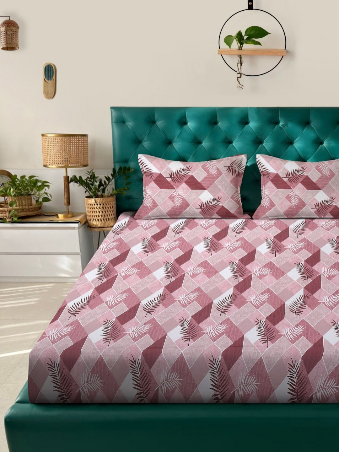 

Myntra Elegant Homes Purple Printed Cotton 400 TC King Bedsheet Set 2.50cm X 2.25 cm