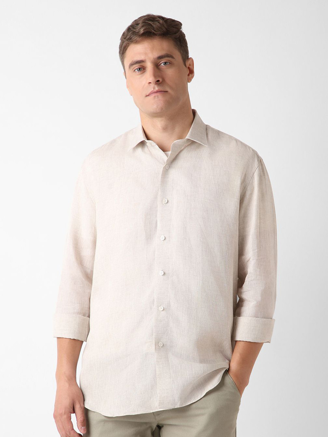 

Luxure by Louis Philippe Men Classic Opaque Formal Shirt, Beige