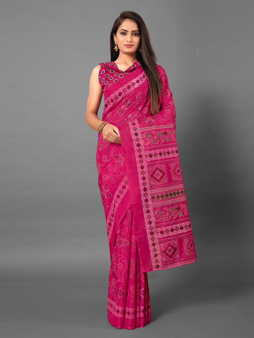 

Mitera Floral Silk Blend Baluchari Saree, Pink