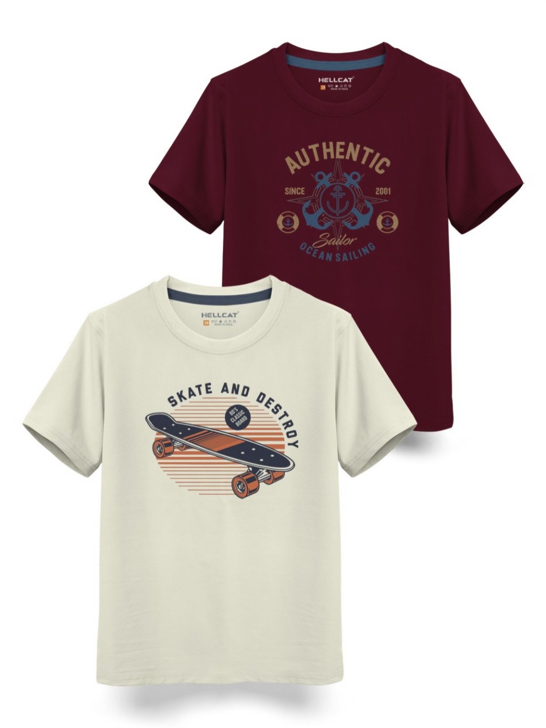 

HELLCAT Boys Typography 2 Printed T-shirt, Beige