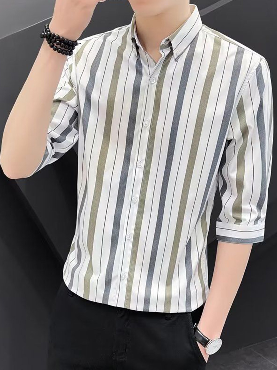 

StyleCast Men Horizontal Stripes Opaque Striped Casual Shirt, White