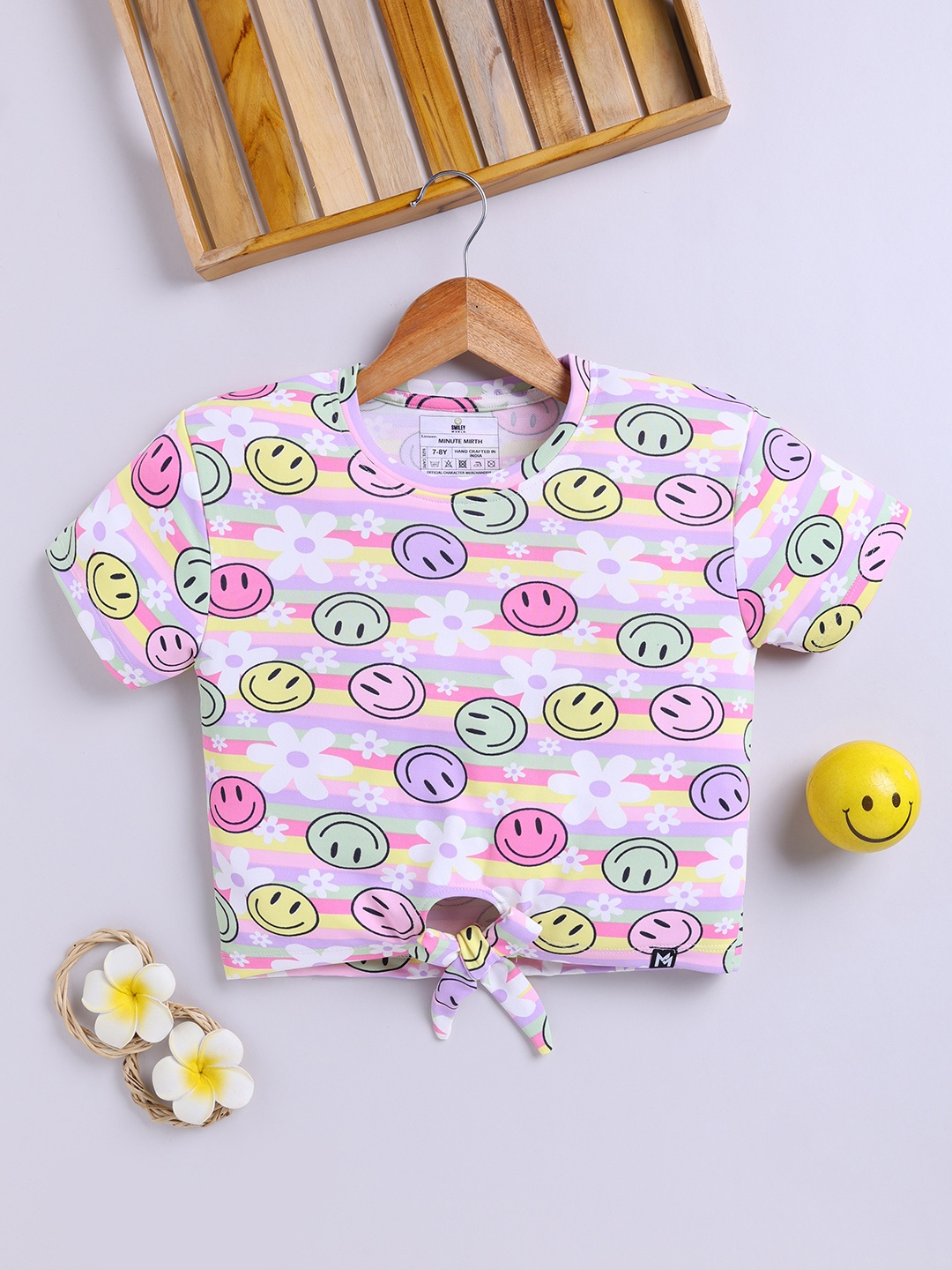 

YK X Minute Mirth Girls Printed Waist Tie-Up Crop Top, Multi