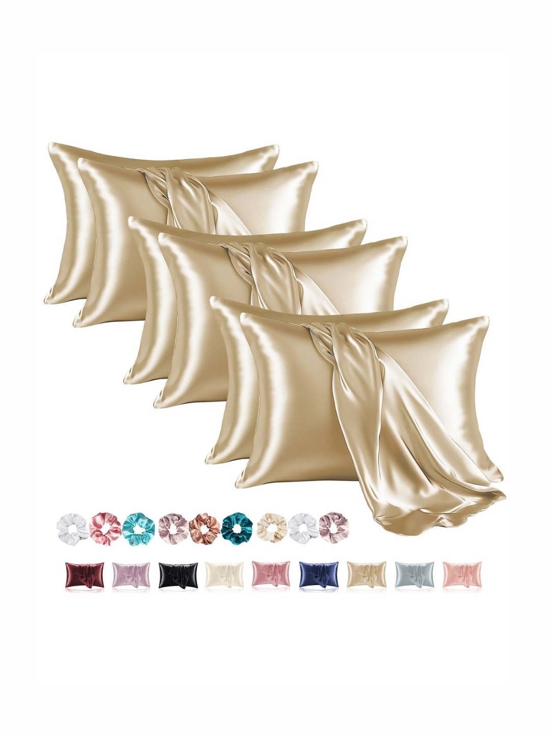 

Aura Champagne 6 Pieces Solid Pure Silk Rectangle Pillow Covers