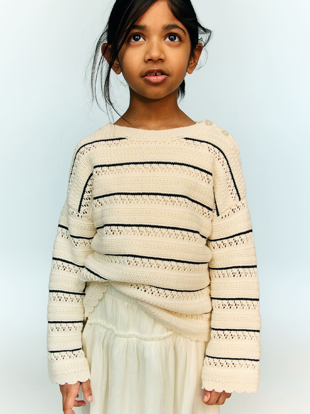 

H&M Pointelle-Knit Cotton Jumper, Beige