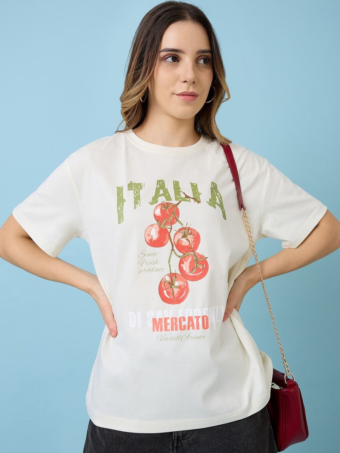 

Mast & Harbour Women Printed T-shirt, Off white