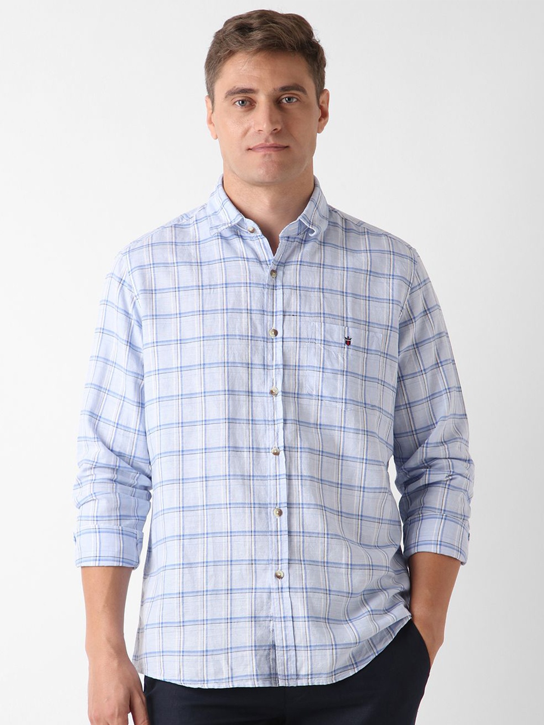 

Louis Philippe Sport Men Slim Fit Opaque Checked Casual Shirt, Blue