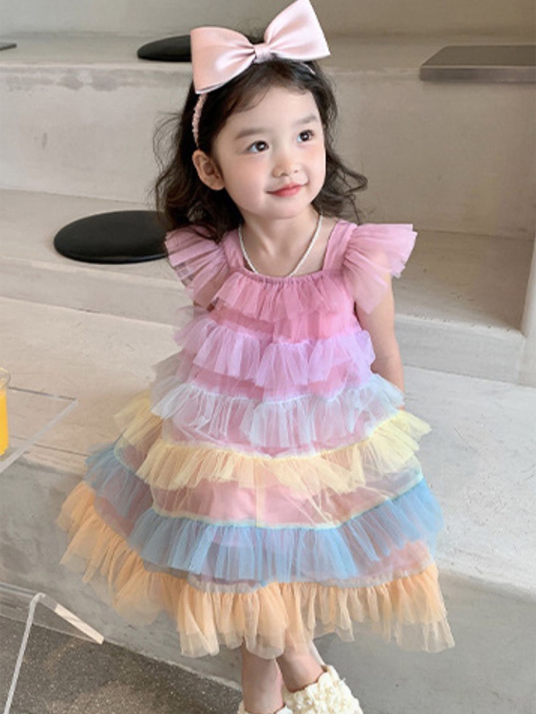 

LULU & SKY Tie and Dye Flutter Sleeve A-Line Dress, Multi