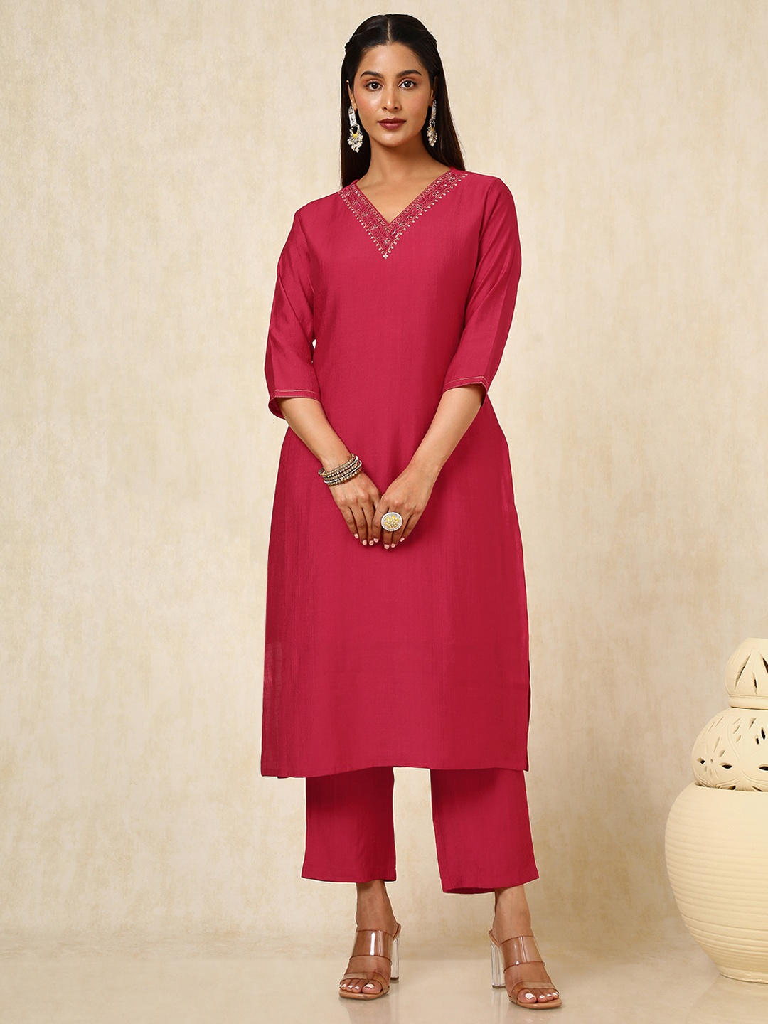 

Soch Women Beads and Stones Kurta with Trousers, Red