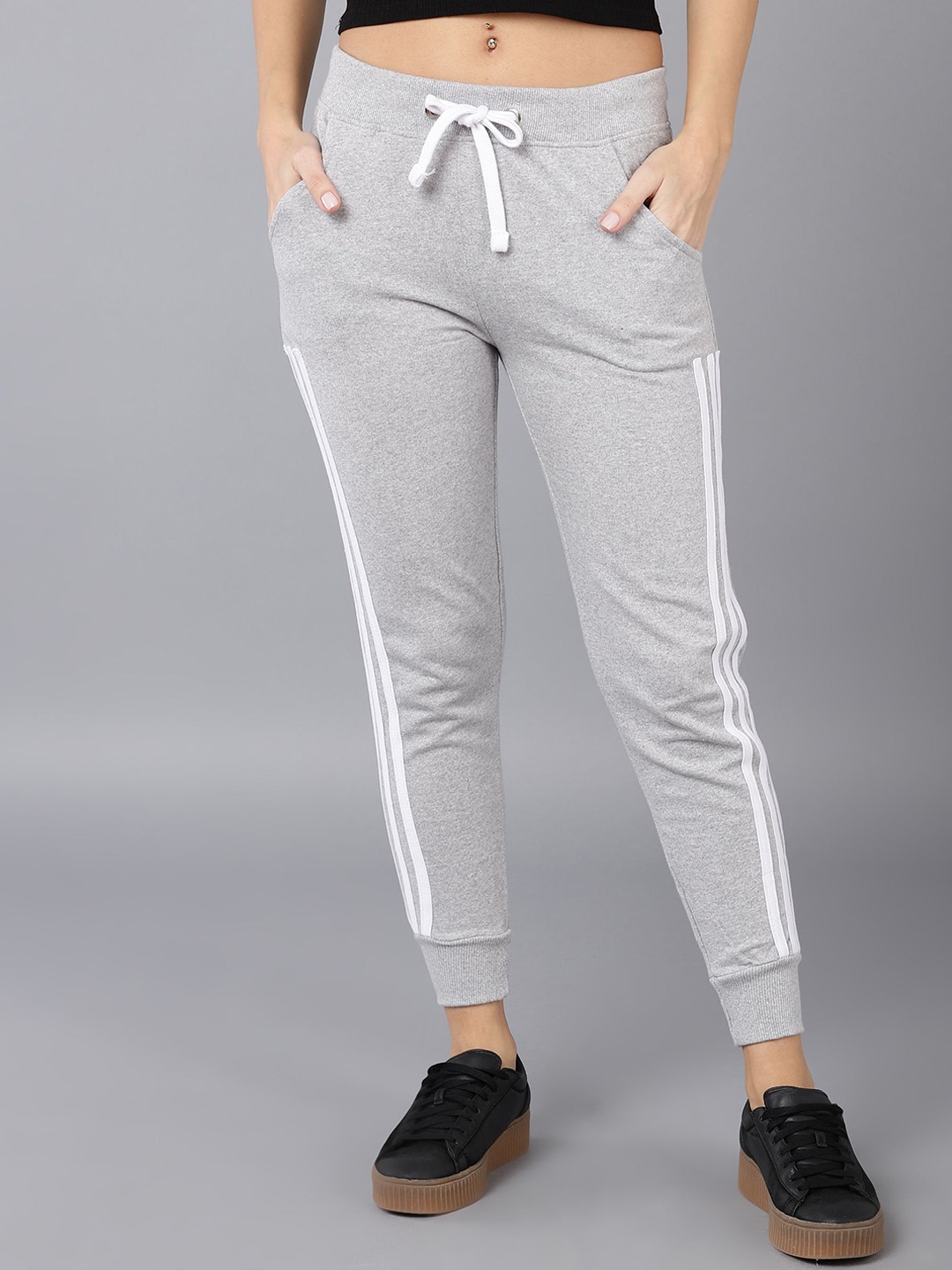 

Metronaut Women Slim-Fit Mid Rise Joggers, Grey melange