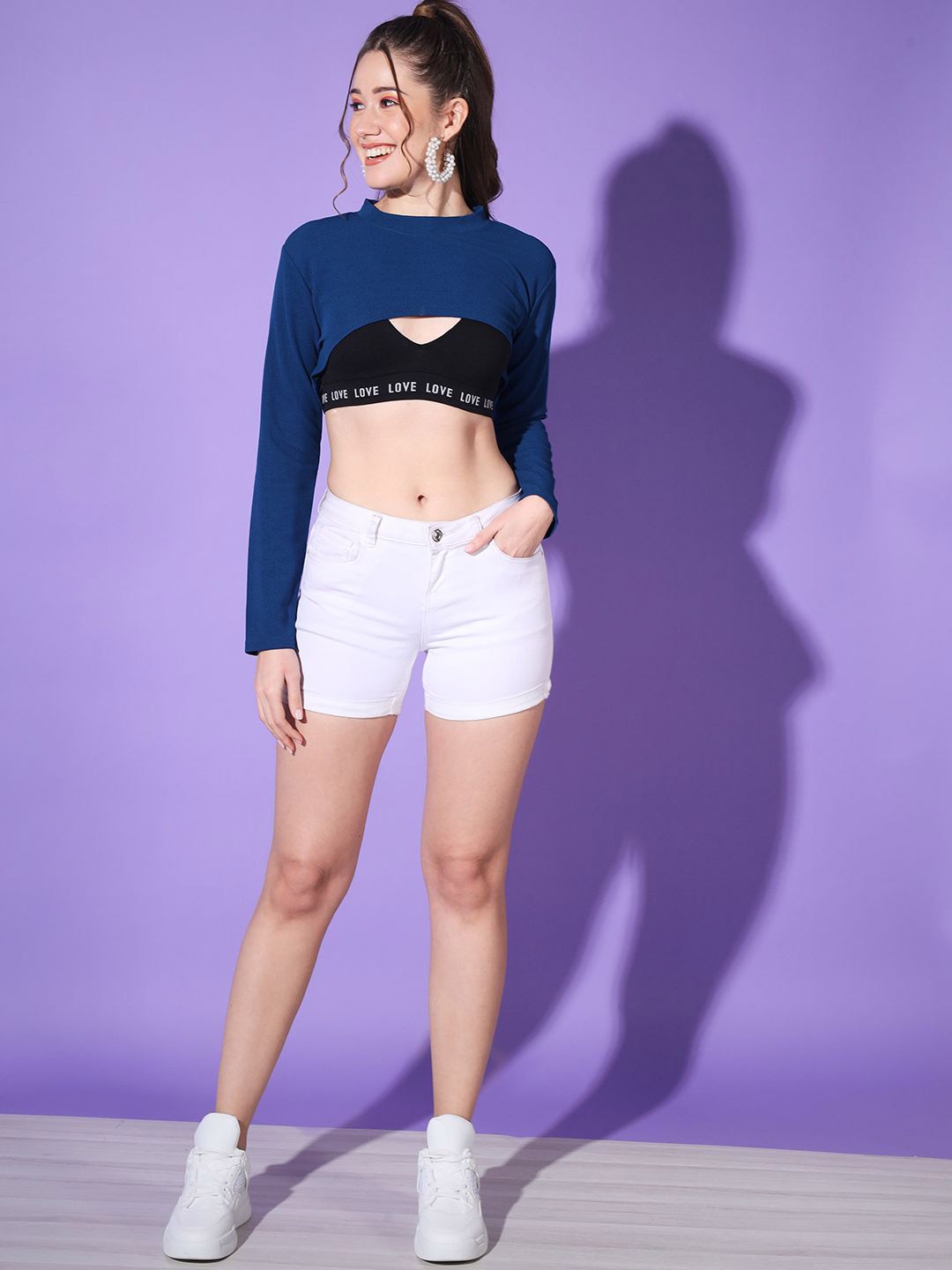 

DIMPY GARMENTS Boxy Crop Top, Blue