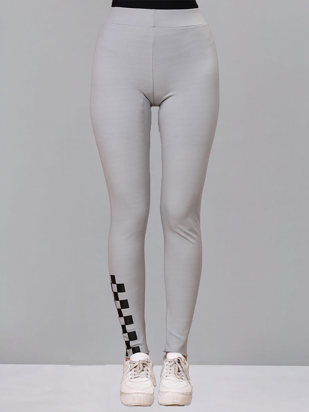 

DTR FASHION Printed Mid-Rise Ankle-Length Gym Tights, Grey