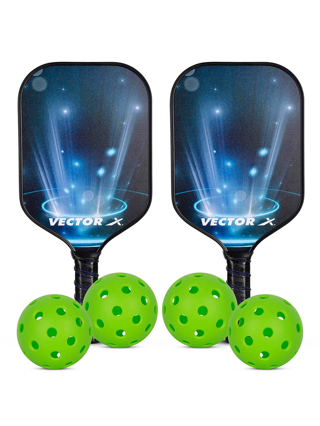 

VECTOR X Set Of 6 Light Weight Racquets With Ball, Blue
