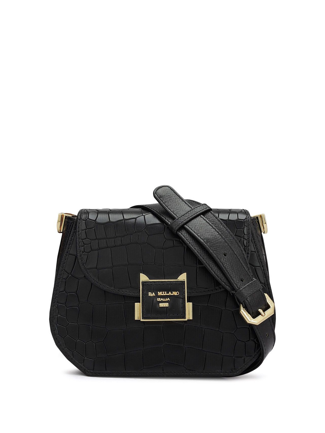 

Da Milano Textured Leather Sling Bag with Quilted, Black