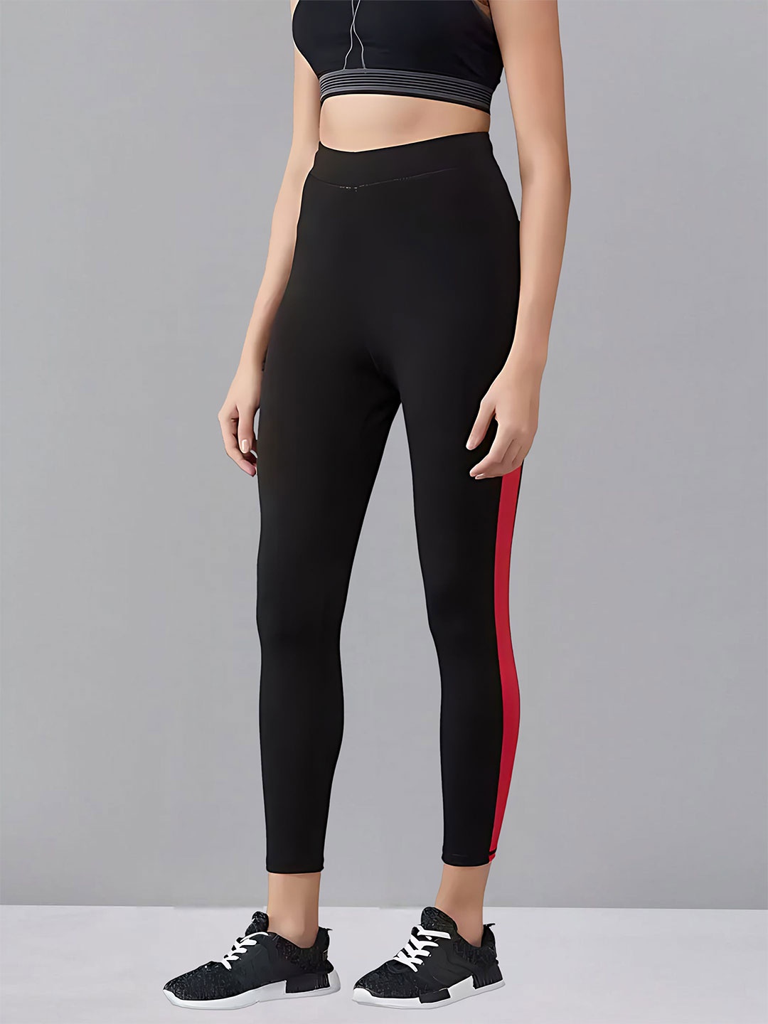 

DTR FASHION Colorblocked Mid-Rise Ankle-Length Gym Tights, Black