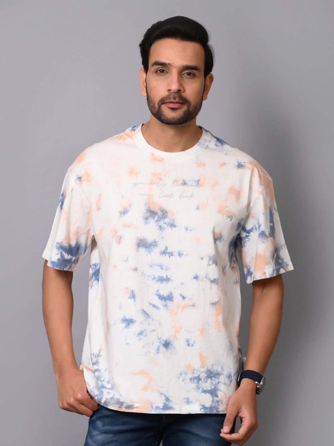 

ARBOUR Men Tie and Dye Printed Drop-Shoulder Sleeves T-shirt, Multi