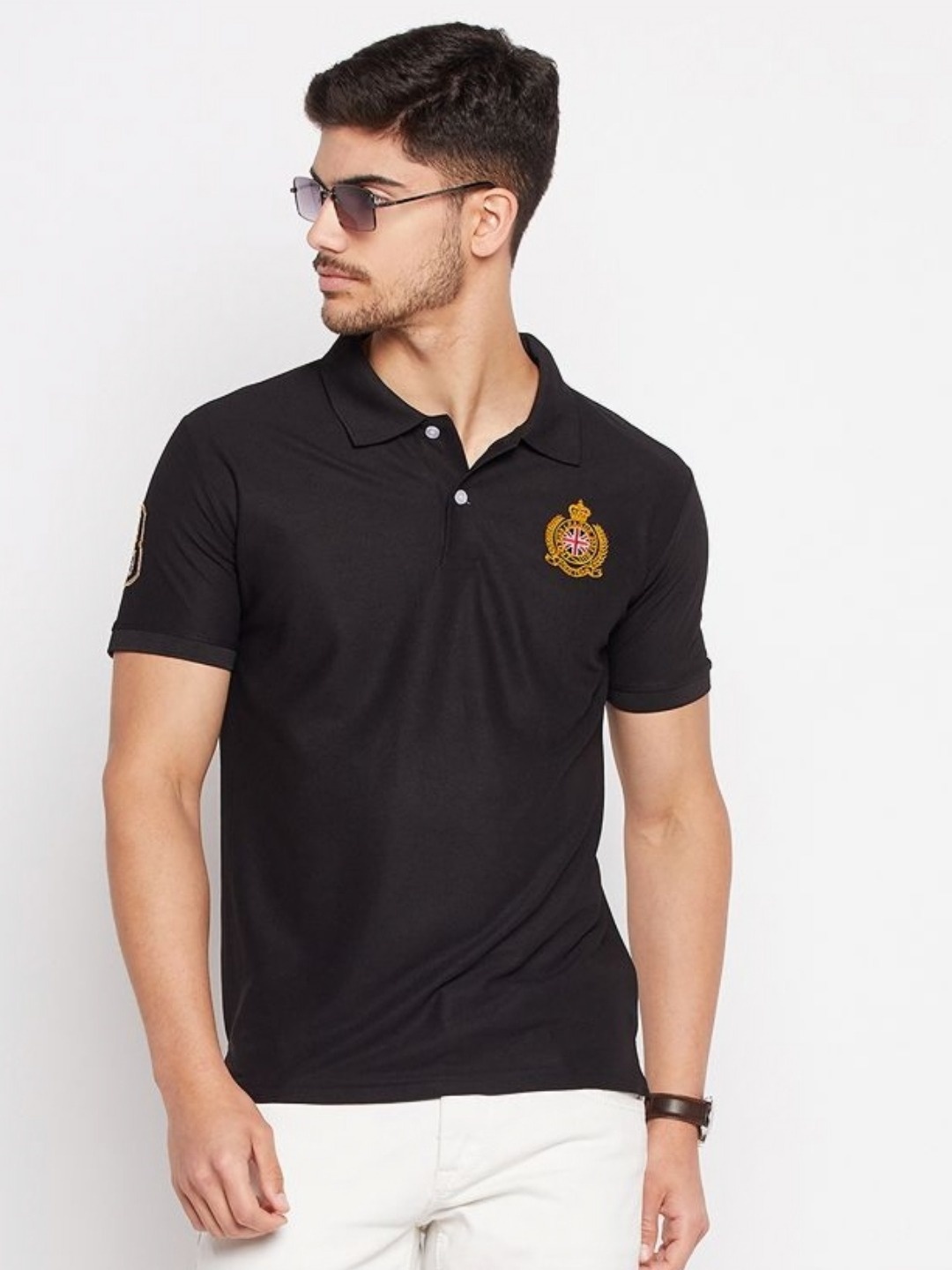

XYRIS Men Polo Collar Extended Sleeves T-shirt, Black