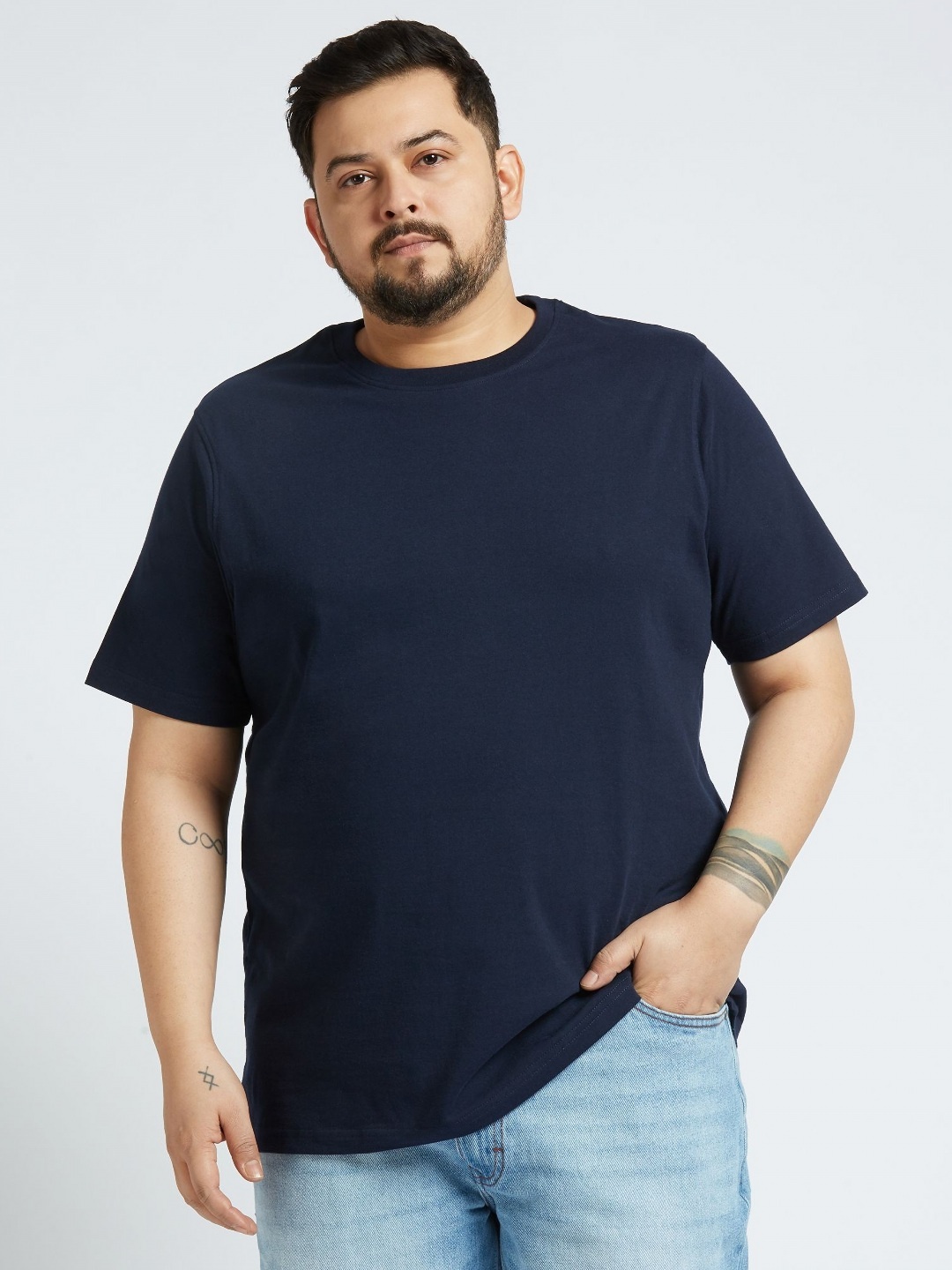 

Sizeupp Men Extended Sleeves Pockets T-shirt, Navy blue
