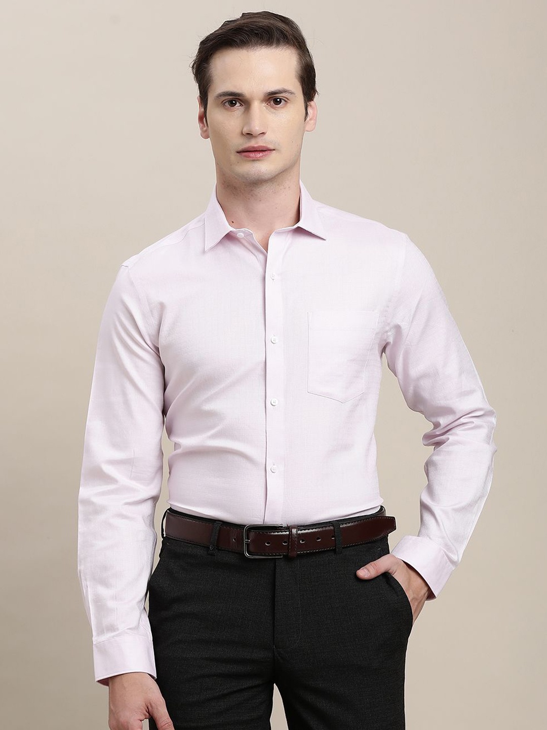 

Turtle Men Standard Slim Fit Opaque Formal Shirt, Pink