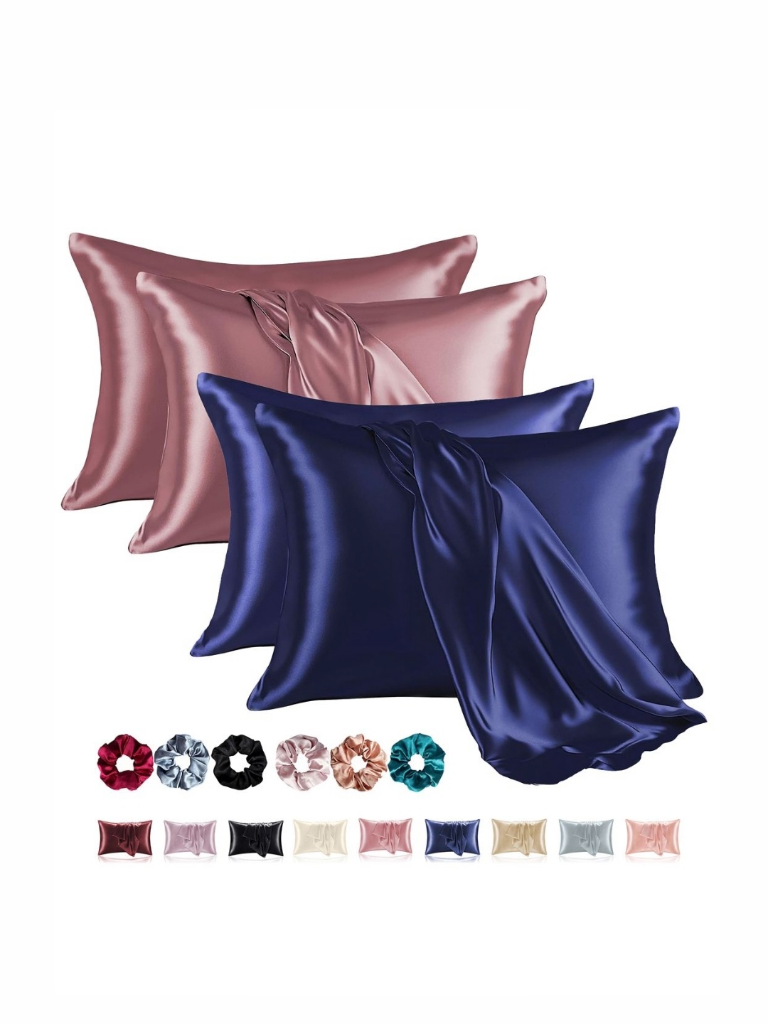 

Aura Navy Blue & Mauve 4 Pieces Solid Pure Silk Rectangle Pillow Covers