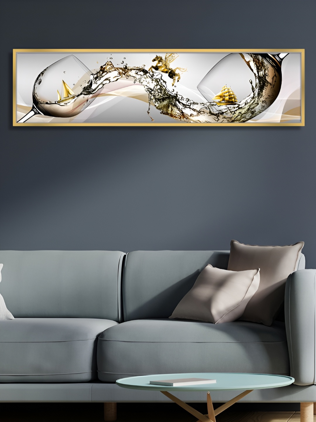 

Myntra Elegant Homes White & Brown Running Horse On Water Canvas Wall Painting