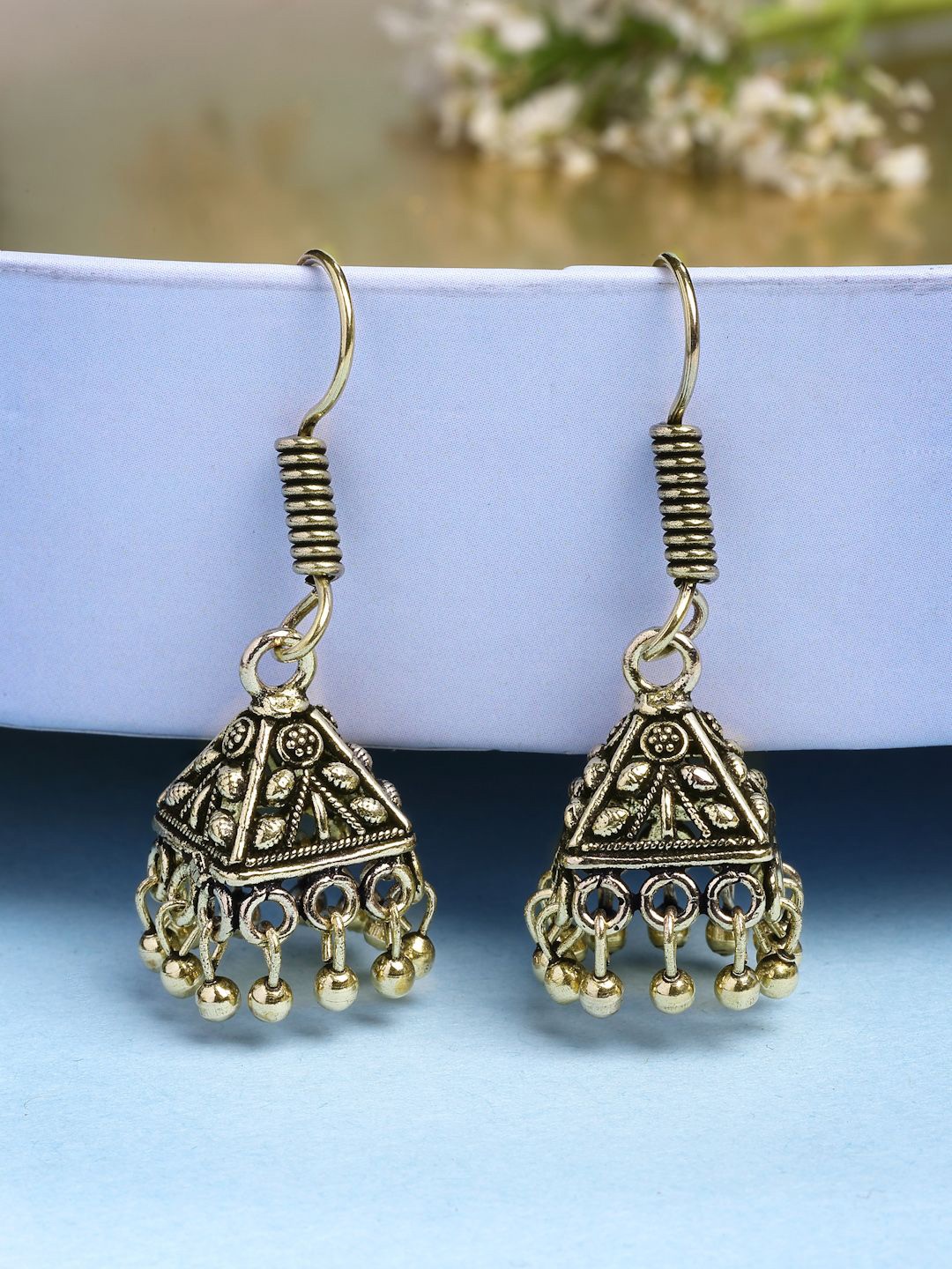 

NVR Women German Silver Oxidized Gold Plated Jhumka Earrings