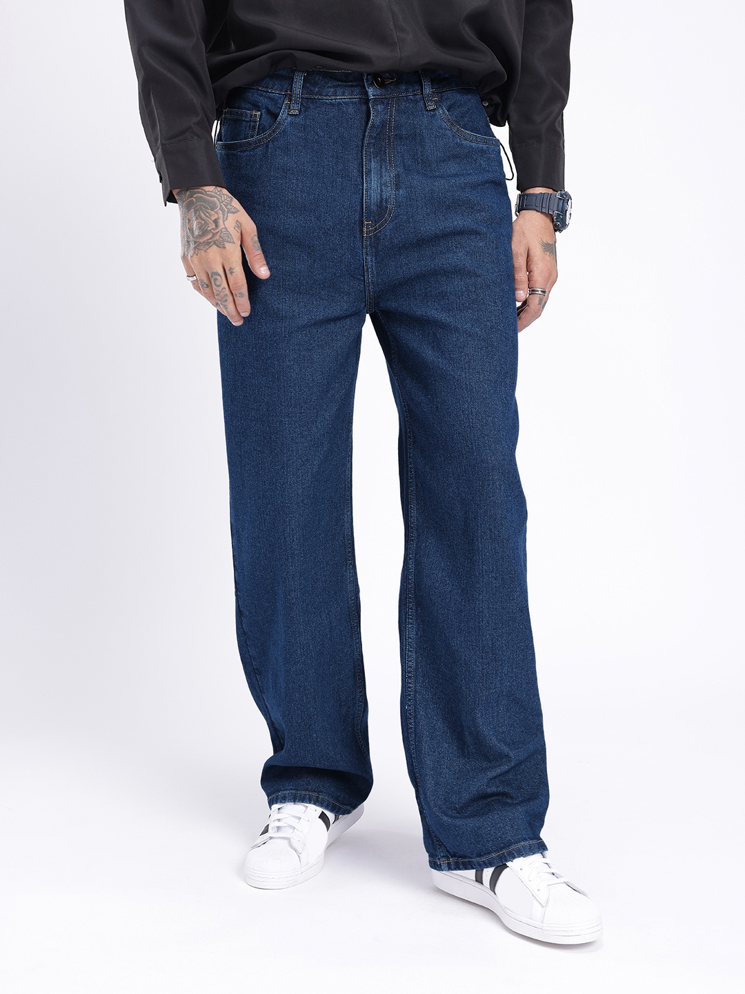 

glitchez Men Classic Vibe Wide Leg Jeans, Blue