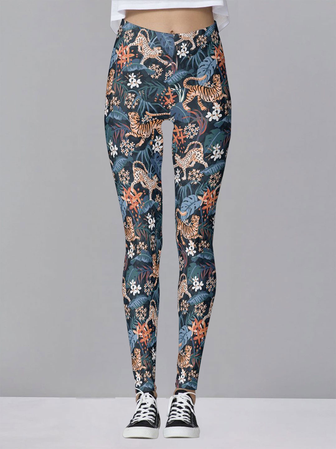 

DTR FASHION Printed Mid-Rise Ankle-Length Gym Tights, Blue
