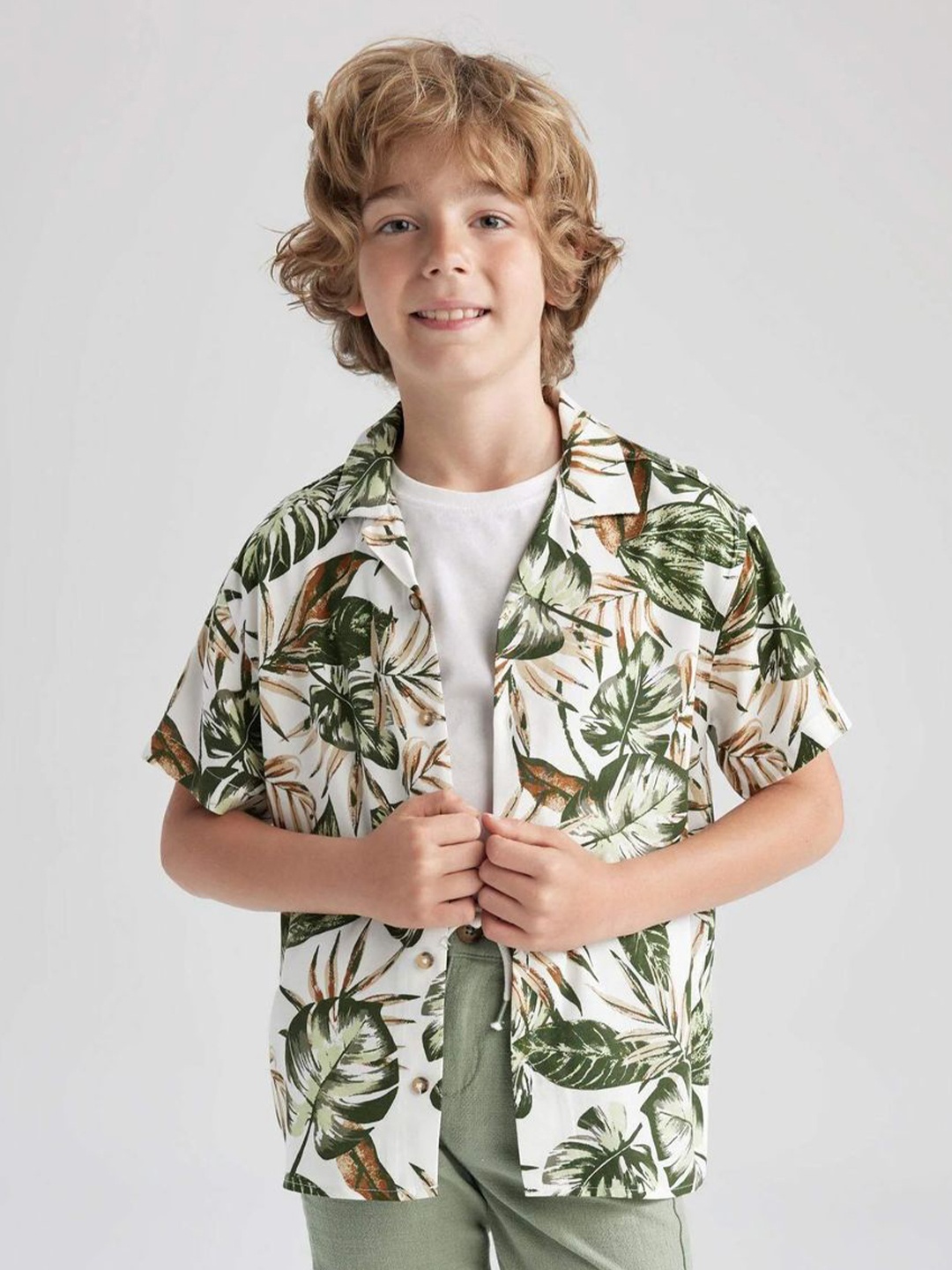 

BAESD Boys Standard Floral Opaque Printed Party Shirt, Green