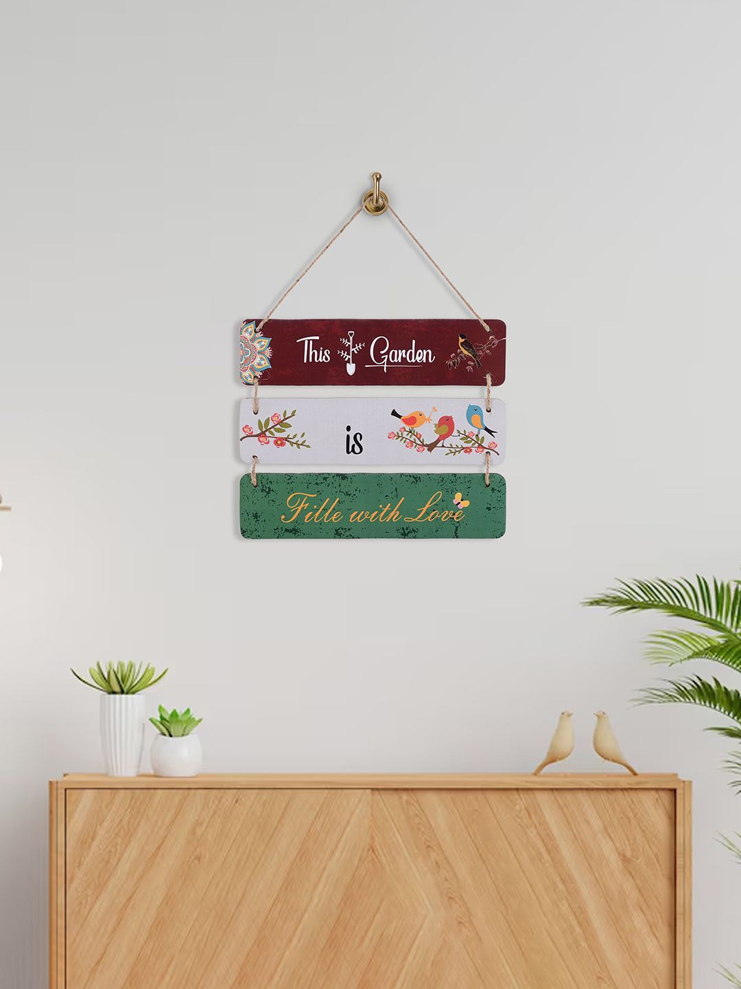 

Kuber Industries Red & Green Inspirational Quotes 3 Layered Wooden Wall Hanging