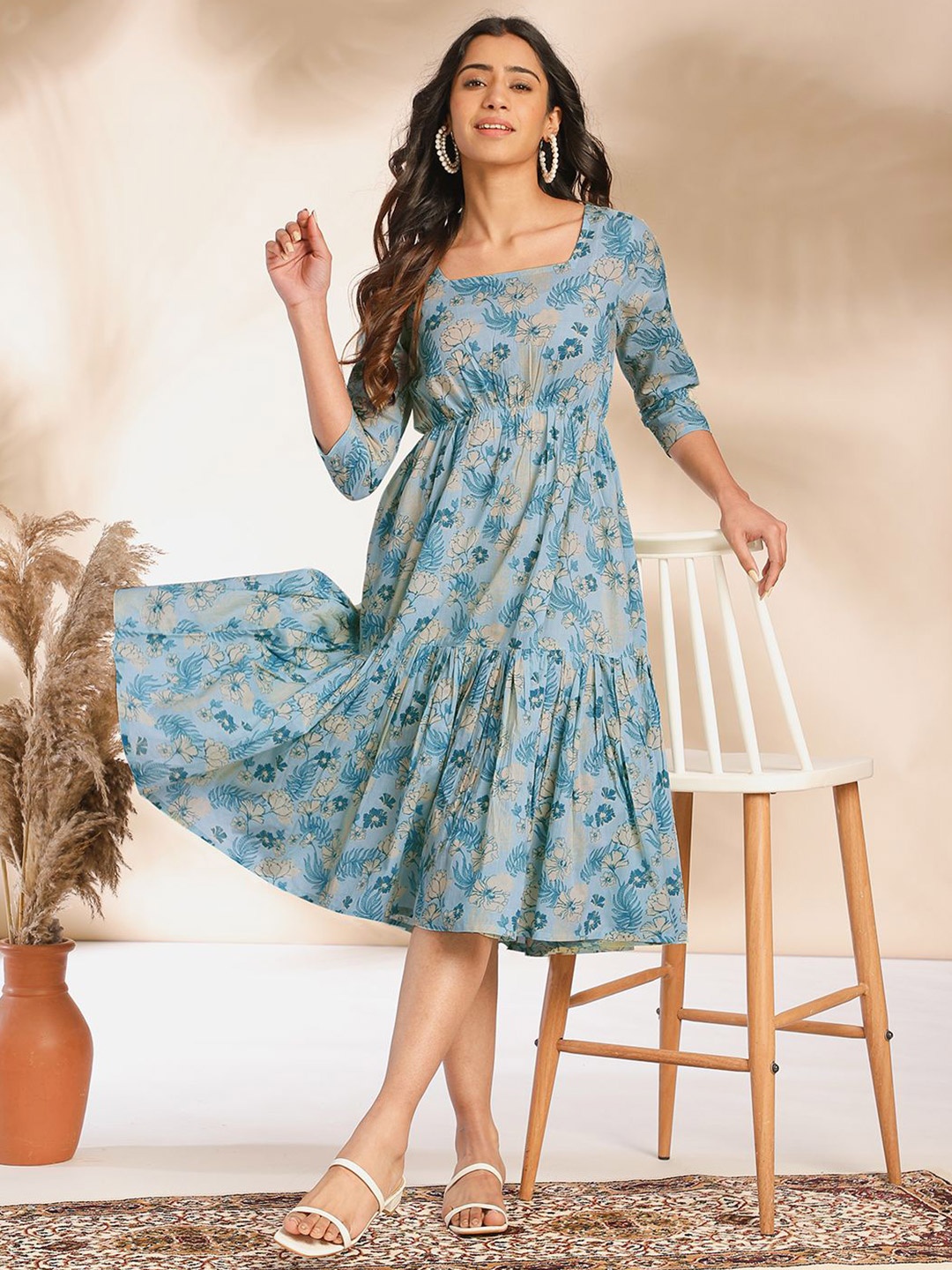 

KALINI Floral Print Fit & Flare Dress, Blue