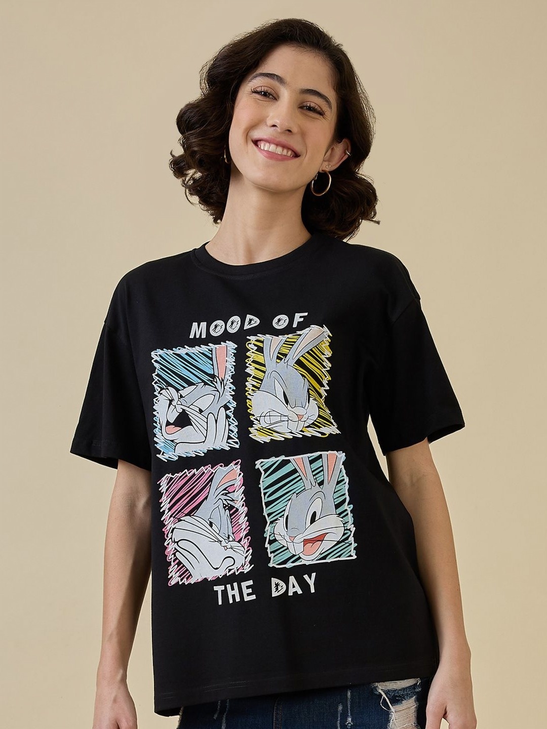 

Kook N Keech Looney Tunes Women Printed Pockets T-shirt, Black