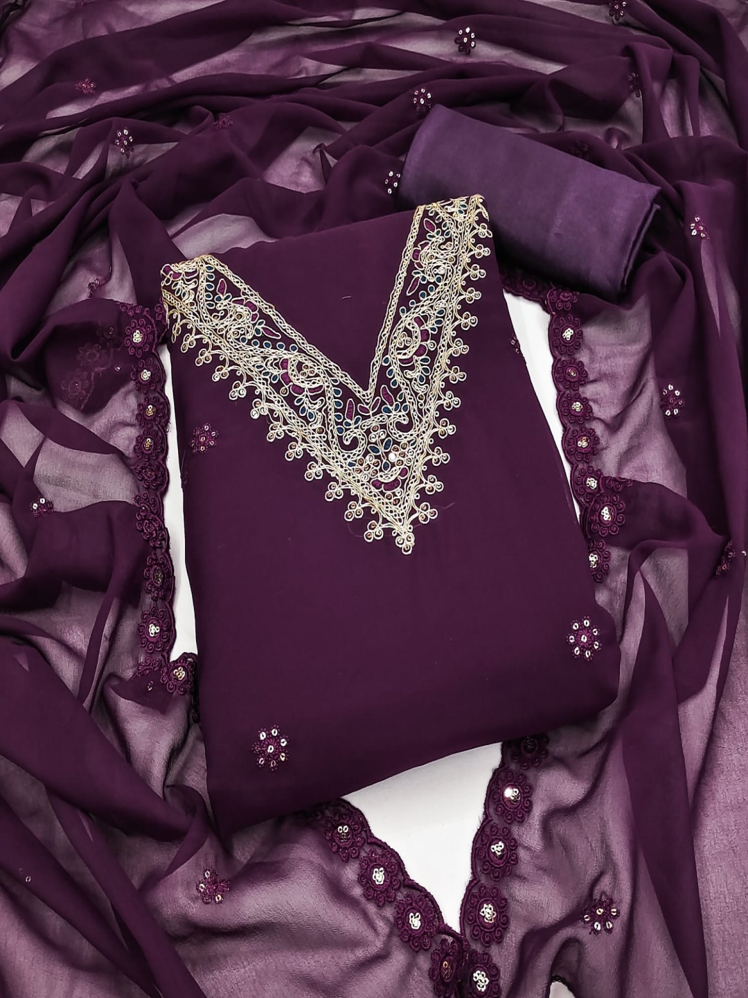 

Rangtulika Ethnics Floral Embroidered Unstitched Dress Material, Purple