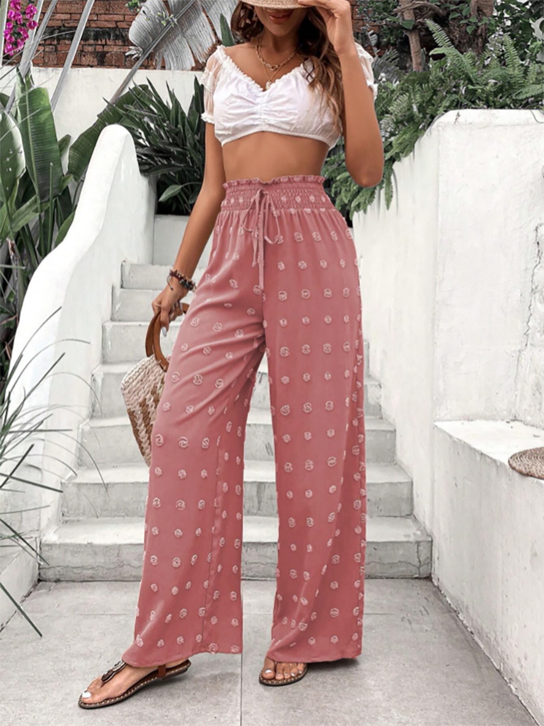 

HERE&NOW Women High-Rise Trousers, Pink