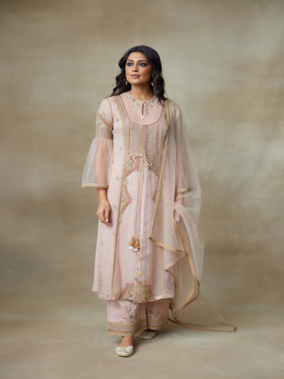 

SHASHA GABA Women Ethnic Motifs Embroidered Regular Sequinned Kurta with Palazzos & With Dupatta, Pink